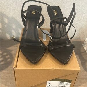 Zara Black Strappy Heeled Sandals